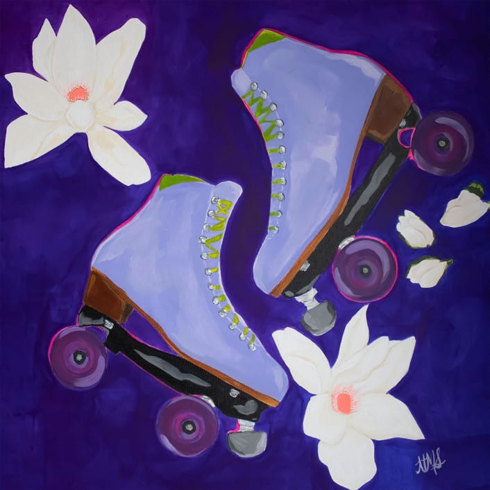 "Skates & Blooms" - Original Painting in multicolorassorted-colors by Nicole Simms