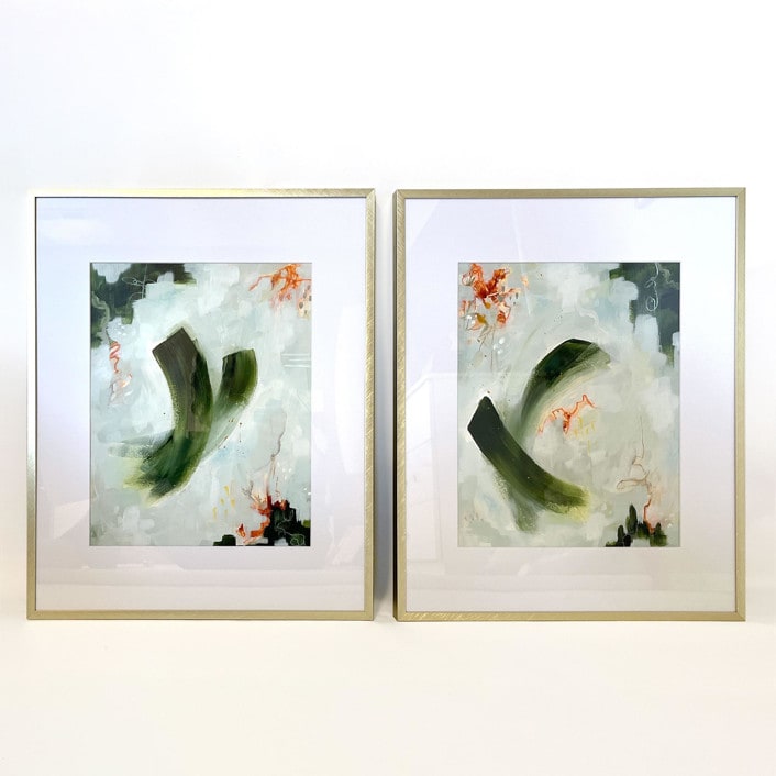 "Leap I and II framed diptych" - Original Painting in multicolorassorted-colors by Holly Whitcomb