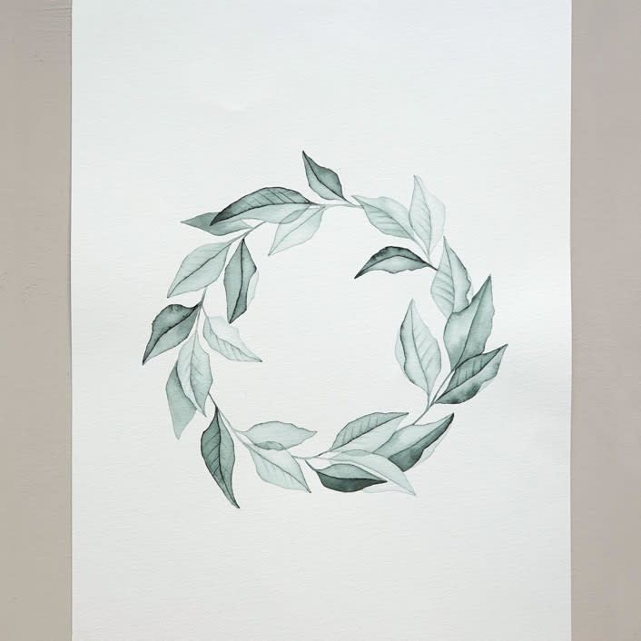 "Magnolia leaves wreath" - Original Painting in green by Angele Kamp