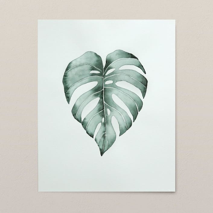"Monstera leaf watercolor painting" - Original Painting in green by Angele Kamp