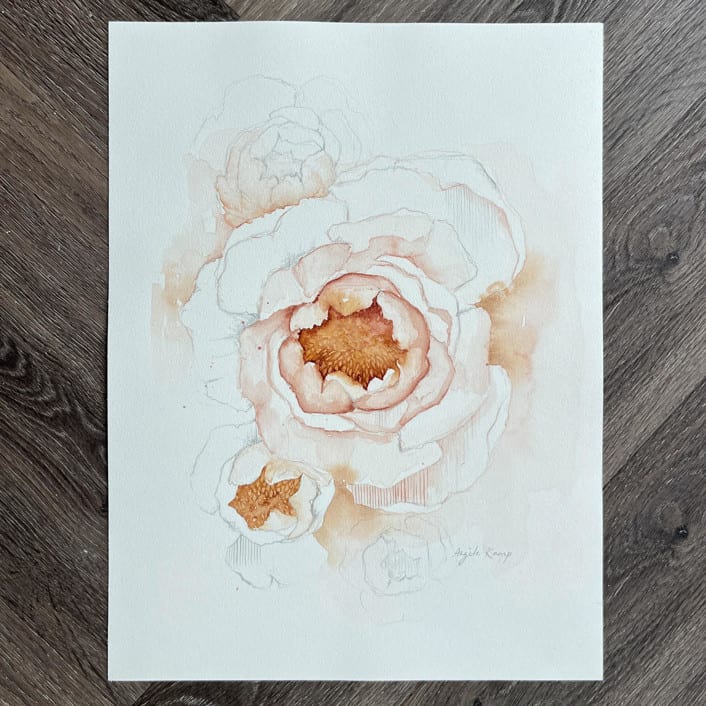 "Blooming Pink Peonies 01" - Original Painting in pink by Angele Kamp