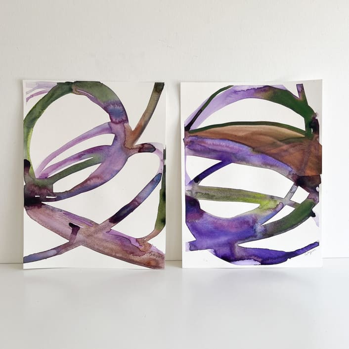 "Violet Cell Pair" - Original Painting in purple by Mary Gaspar