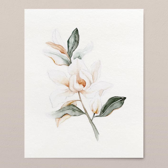 "Magnolia Grandiflora 01 original watercolor painting" - Original Painting in green by Angele Kamp