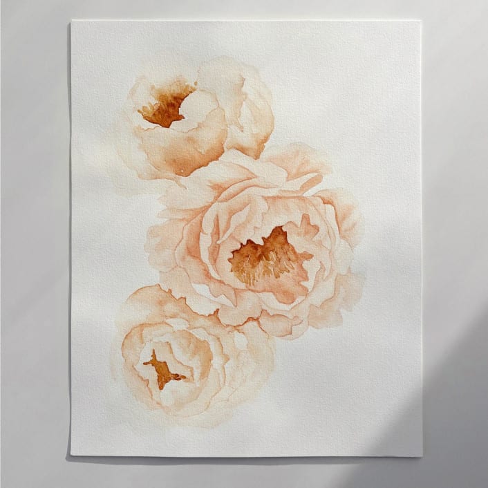 "Peonies in bloom" - Original Painting in orange by Angele Kamp