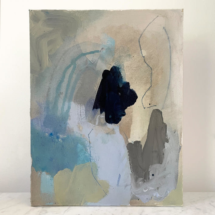 "Waterfall on an Overcast Day" - Original Painting in blue by Nicole Simms