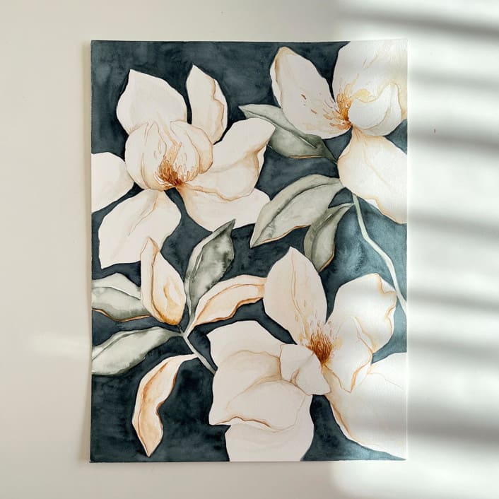 "Magnolia Grandiflora 03" - Original Painting in blue by Angele Kamp
