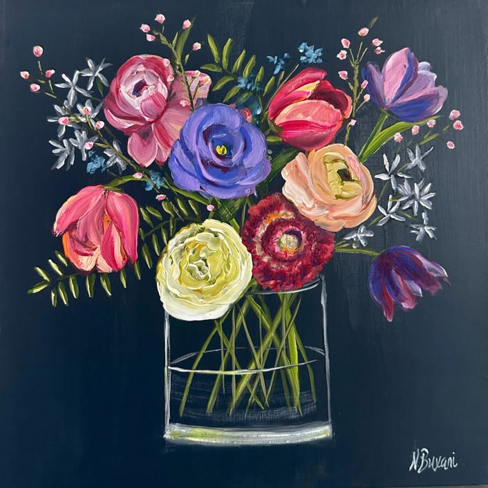 "Floral Mini 80" - Original Painting in multicolorassorted-colors by Neena Buxani
