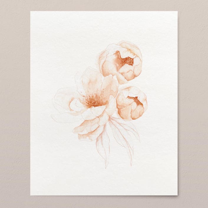 "Peachy Peonies 01 watercolor painting" - Original Painting in orange by Angele Kamp