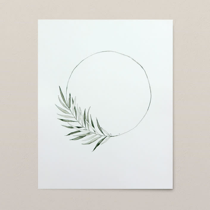 "Palm wreath watercolor painting" - Original Painting in green by Angele Kamp