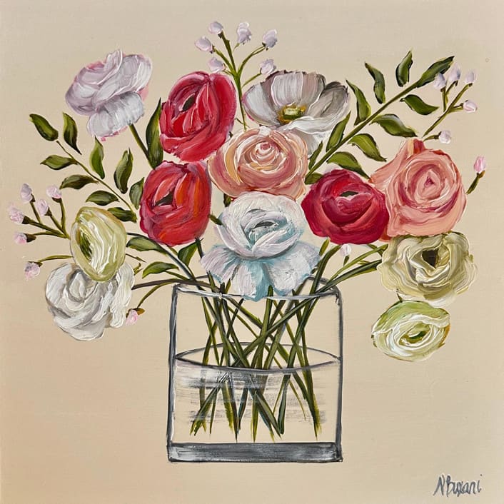 "Floral Mini 78" - Original Painting in beige by Neena Buxani