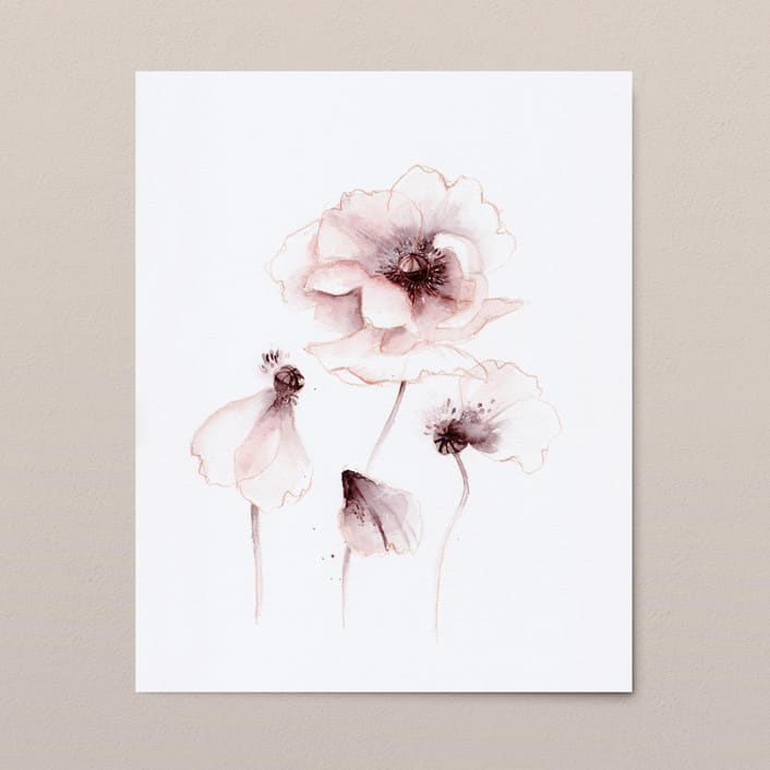 "Oriental Poppies watercolor painting 01" - Original Painting in purple by Angele Kamp