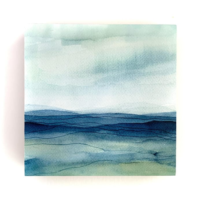 "WinterFlow" - Original Mixed Media in blue by Roberta Hoiness Art