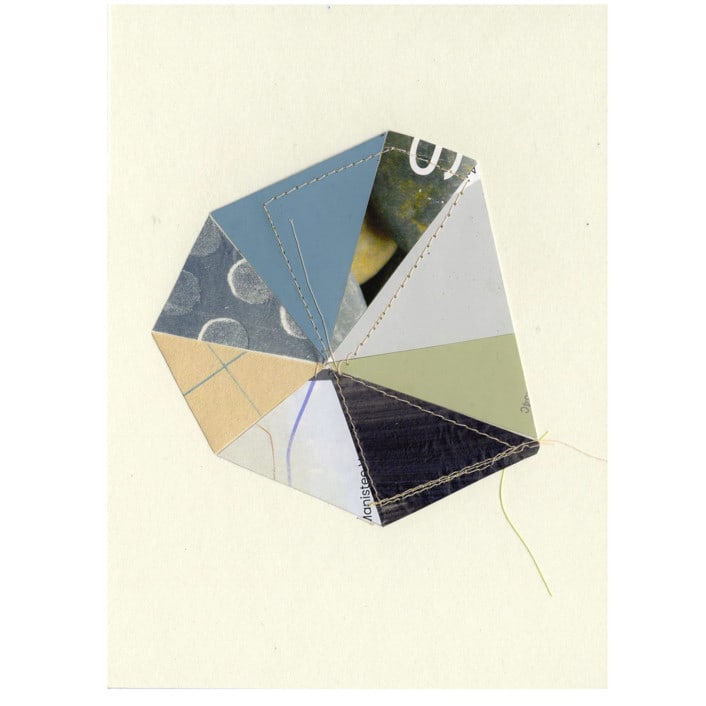"Stitched Geode 3" - Original Mixed Media in blue by christy dehoog johnson