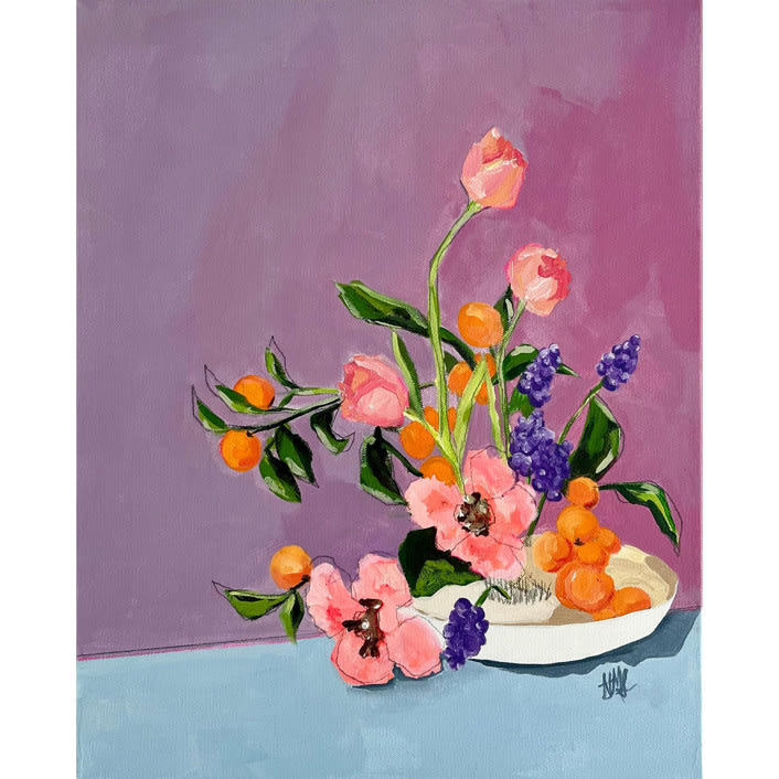 "Satsumas & Flowers" - Original Mixed Media in multicolor by Nicole Simms