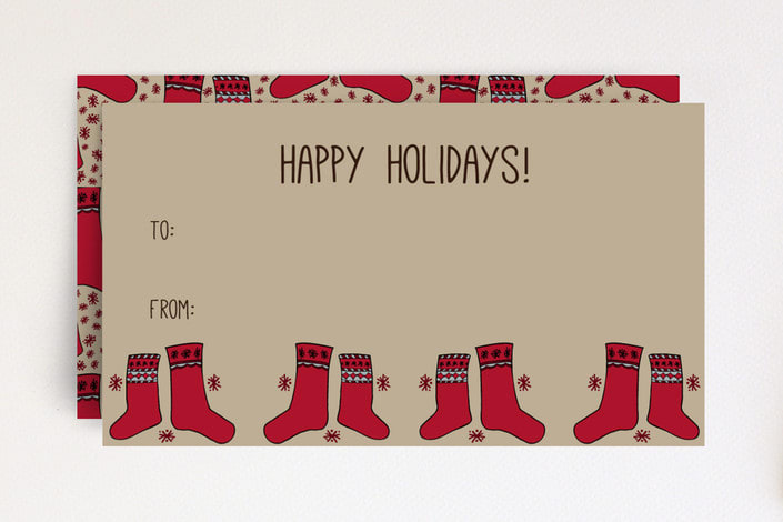 "Nordic Holiday Stockings Gift Tag" - Stationery in Scarlet by Lisa Travis - Front