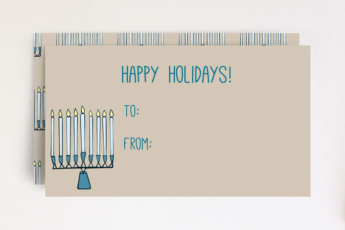 "Rustic Menorah Gift Cards" - Stationery in Dusty Blue by Lisa Travis - Front