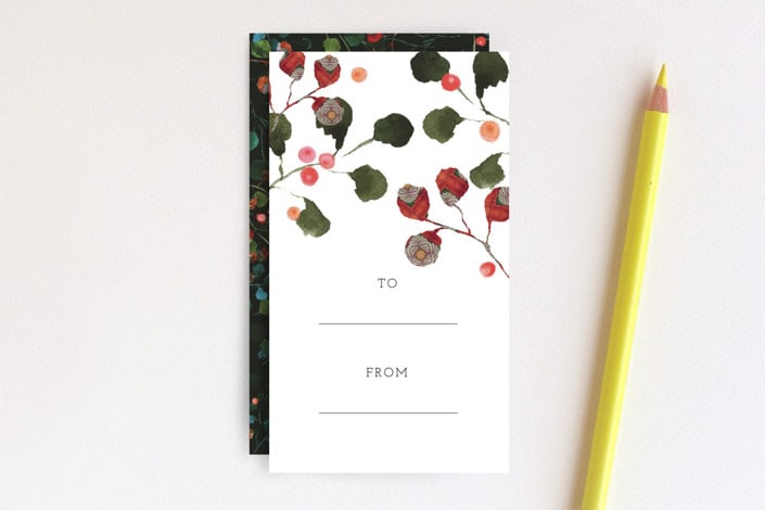 "Dramatic Ferns and Berries mini tags" - Stationery in Almost Black forest green by Aspa Gika - Front