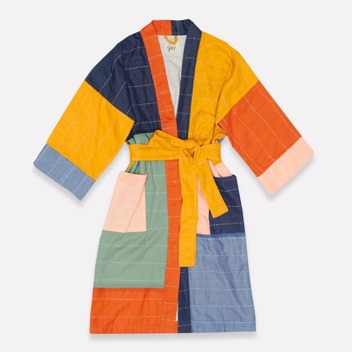 "Colorblock Cotton Robe - Large" - Bath Robes in multicolor by Anchal