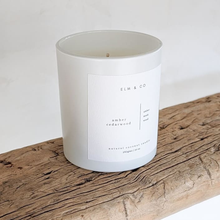 "Amber & Cedarwood Scented Candle" - Candles and Holders in white by Valerie Aguiar