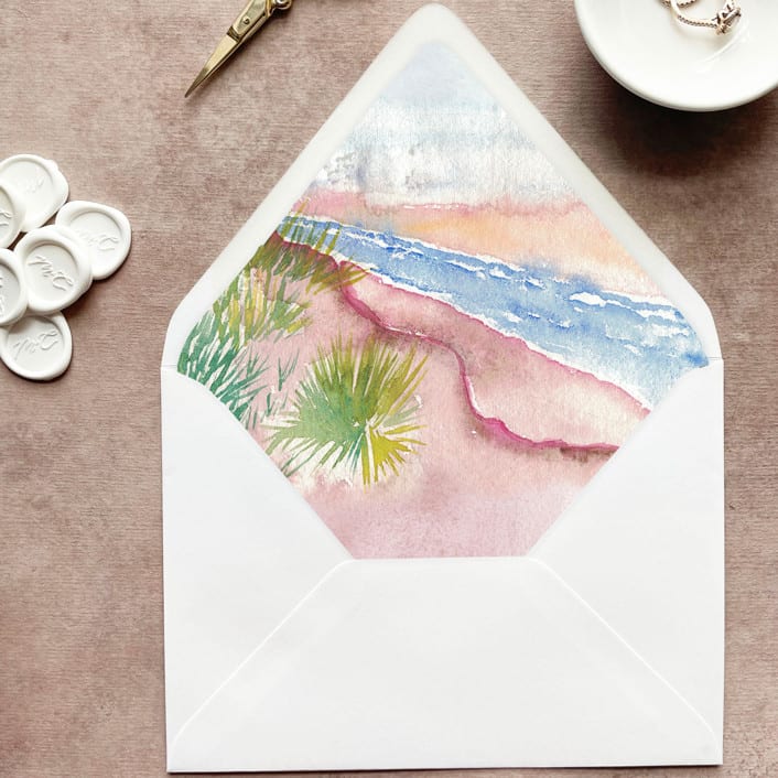 "Watercolor Beach Envelope Liner | Set of 10 | For 5x7” invitations" - Envelope Liners in multicolor by Cotton and Bow