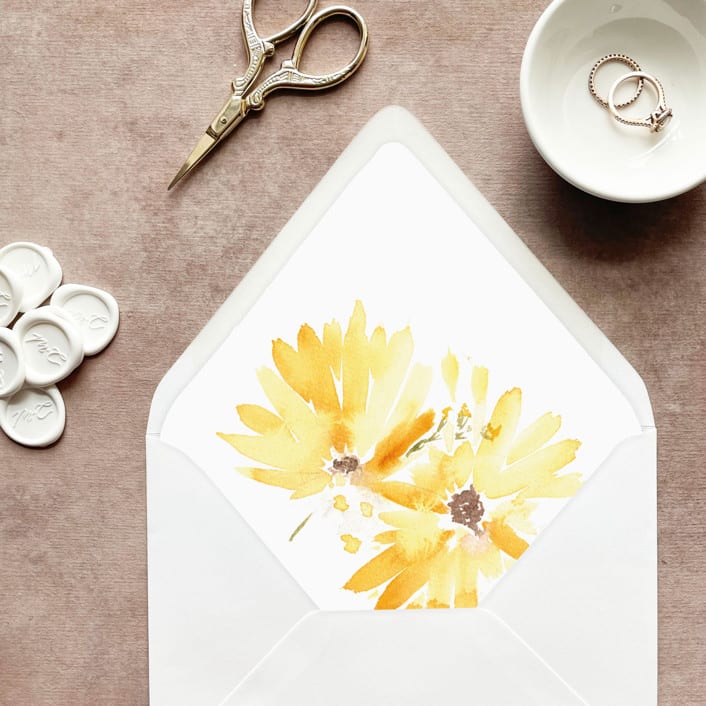 "Sunflower Floral Watercolor Envelope Liner | Set of 10 | For 5x7” invitations" - Envelope Liners in yellow by Cotton and Bow