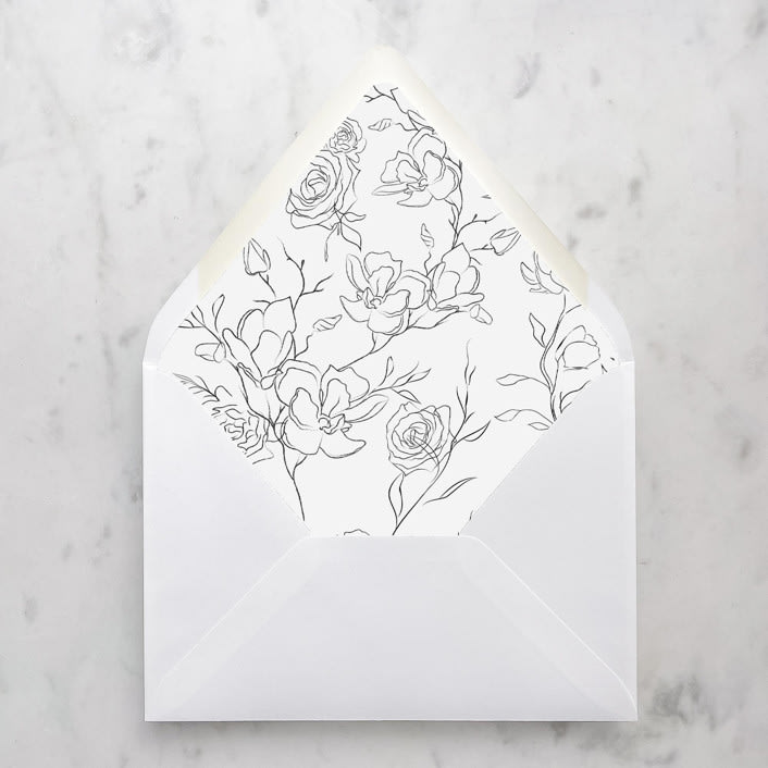 "A7 Envelope Liners Black Flower Sketch (set of 10)" - Envelope Liners in black by Design by Laney