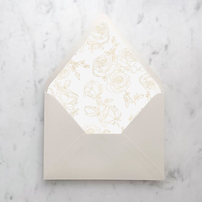"A7 Envelope Liners Gold Rose Line Art (set of 10)" - Envelope Liners in gold by Design by Laney