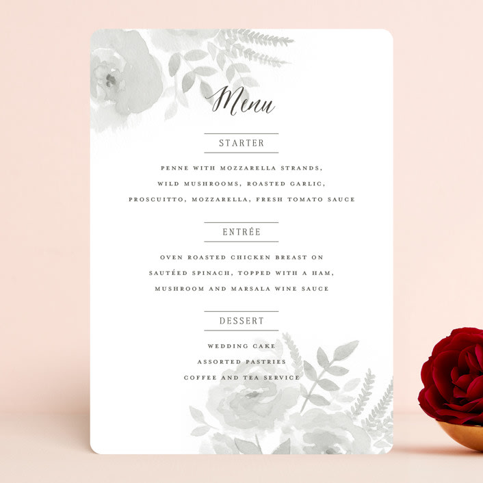 "Watercolor Floral" - Menus in Fog by Jill Means - Front