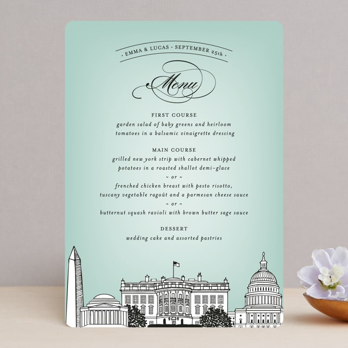 "Big City - Washington DC" - Menus in Mint Green by Hooray Creative - Front
