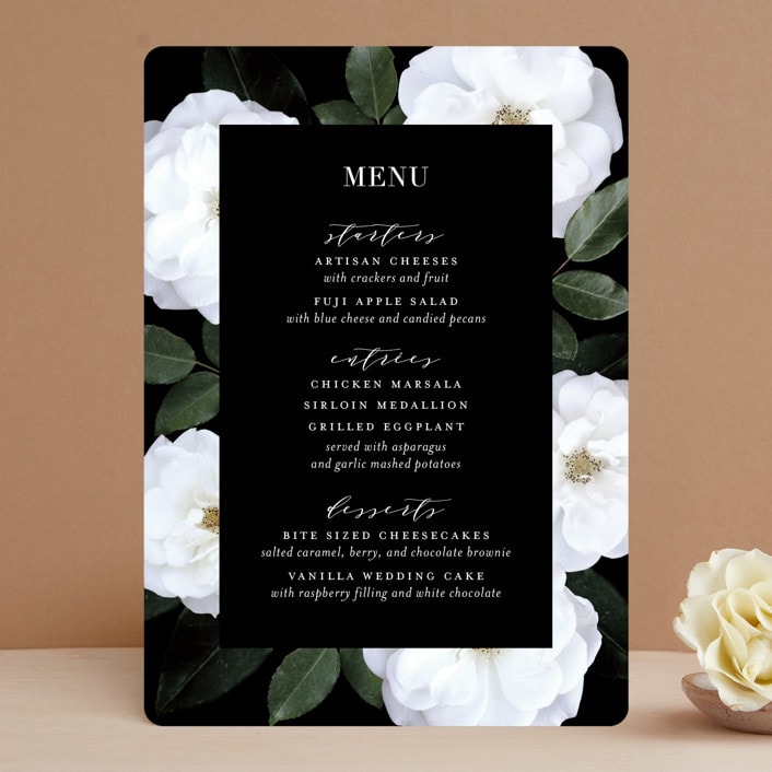 "Heirloom Roses" - Menus in Ebony by Jill Means - Front