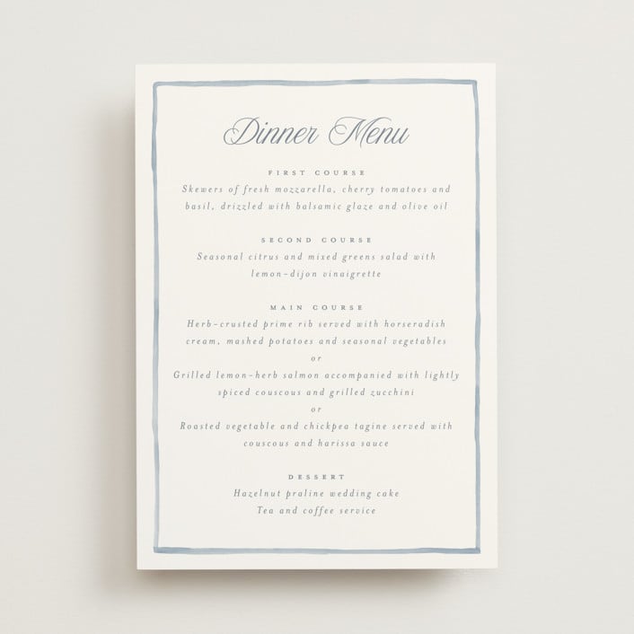 "Wildflower Corners" - Menus in Bluebell by Everett Paper Goods - Front