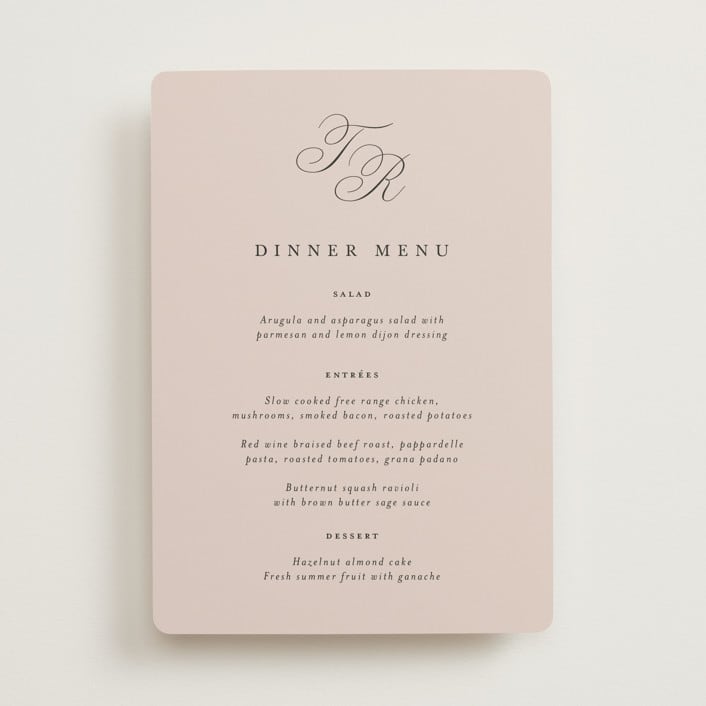 "Arch Monogram" - Menus in Dusty Rose by Kelly Schmidt - Front