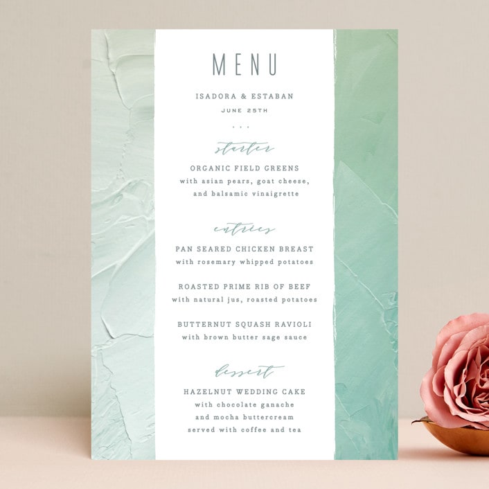 "Painted Sea" - Menus in Seafoam by Hooray Creative - Front