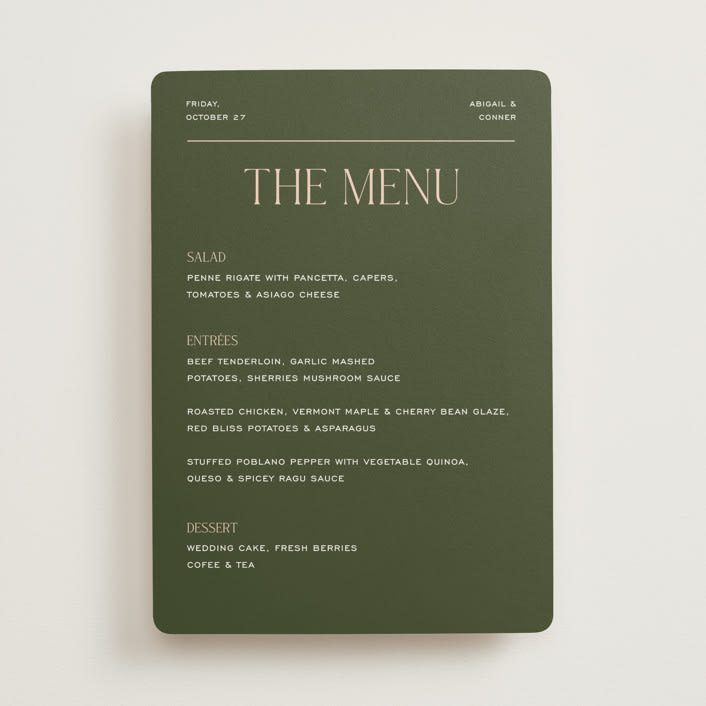 "Martini" - Menus in Olive by Pixel and Hank - Front