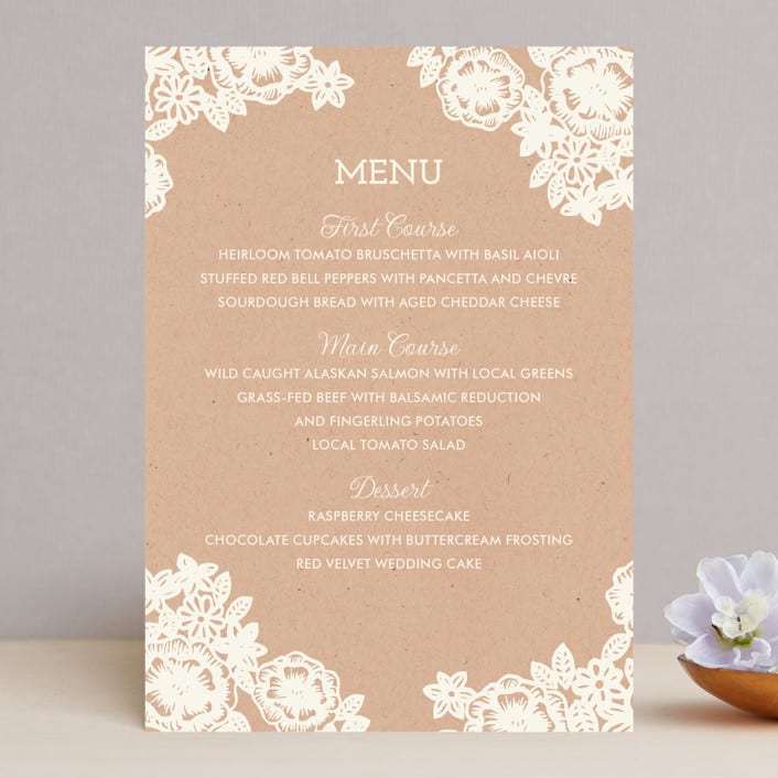 "Lace and Kraft" - Menus in Kraft by Katharine Watson - Front