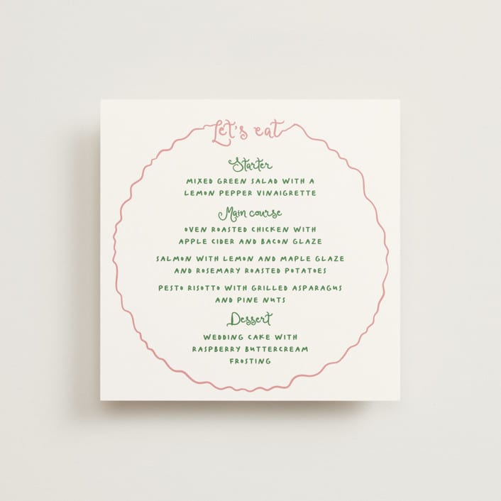 "Squiggly type" - Menus in Carnation by Creo Study - Front