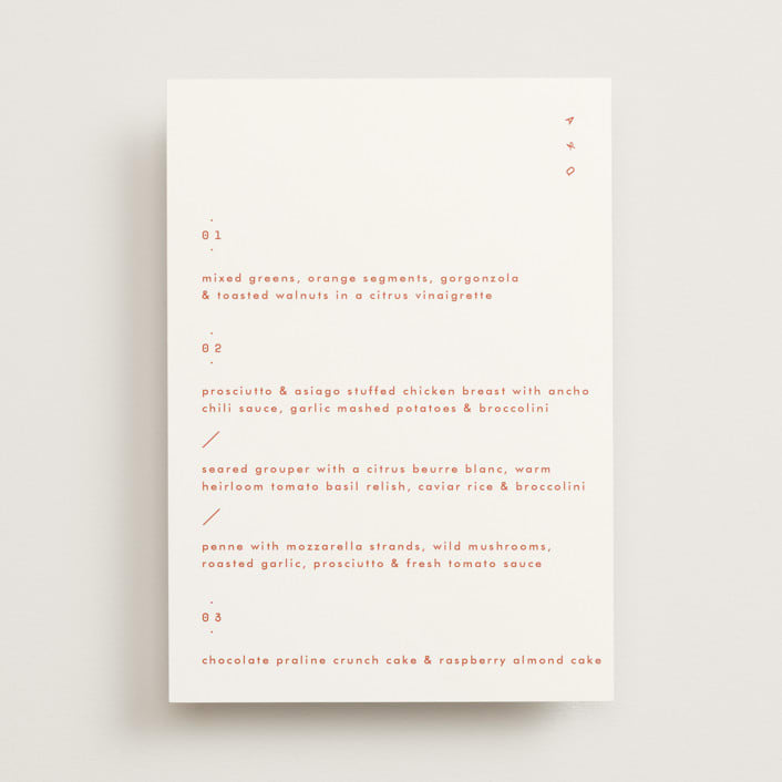 "Alaia" - Menus in Verona Sunset by Blustery August - Front