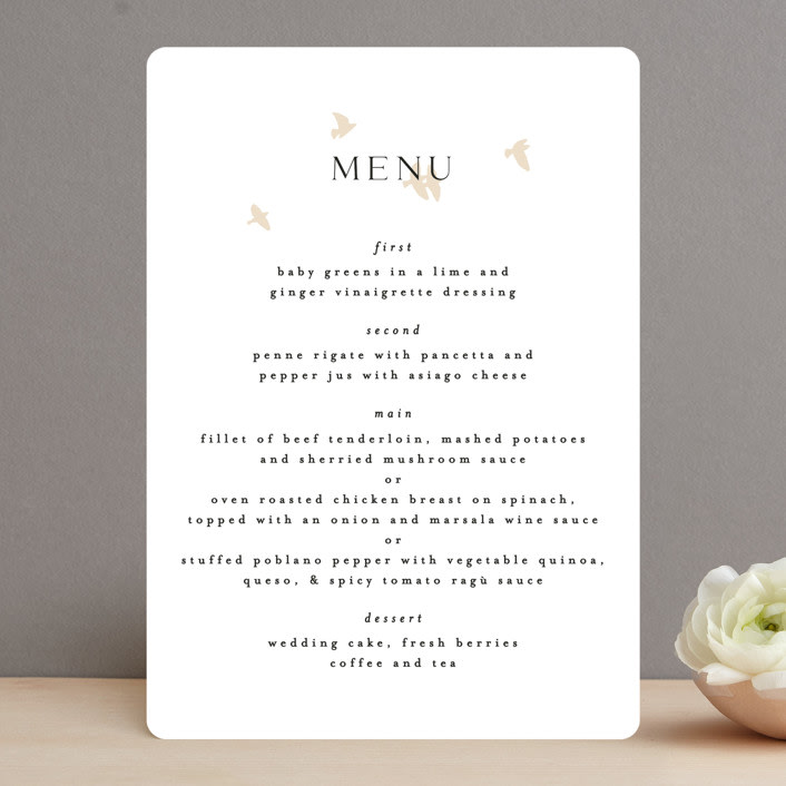 "Soar" - Menus in Cream by Phrosné Barwood - Front