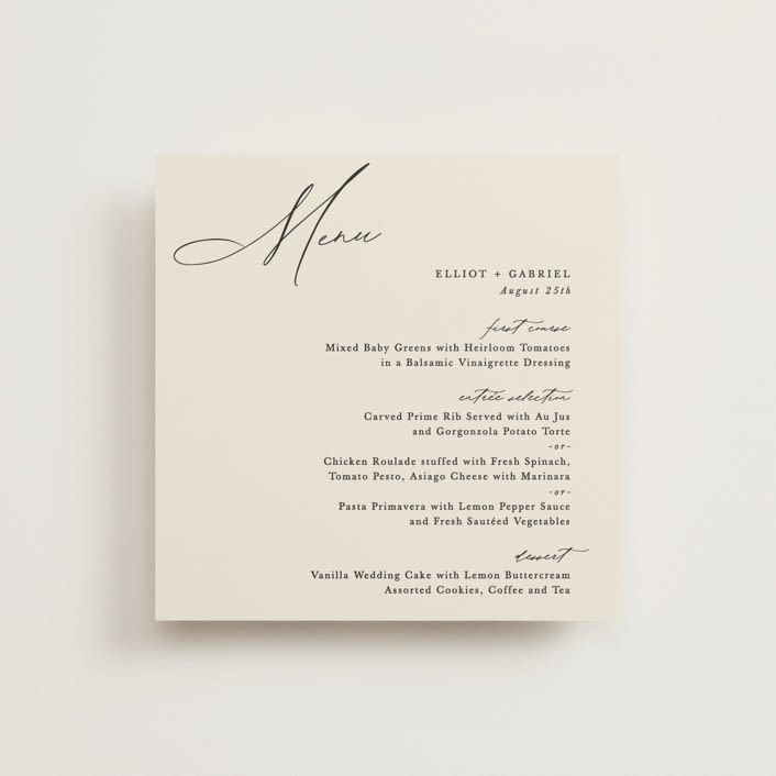 "Scripted Names" - Menus in Ecru by Hooray Creative - Front