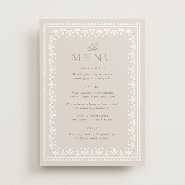 "Lace Trim" - Menus in Cream by Kristen Smith - Front