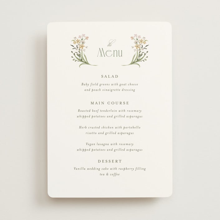 "delicate buds" - Menus in Olive by Jennifer Wick - Front