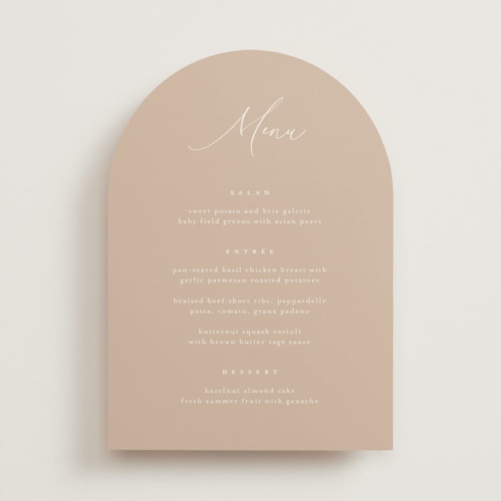 "Ophelia" - Menus in Dusty Rose by Kelly Schmidt - Front