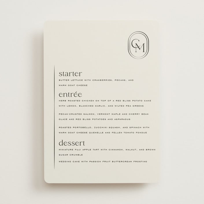 "Modern Monogram" - Menus in Latte by Jackie Crawford - Front