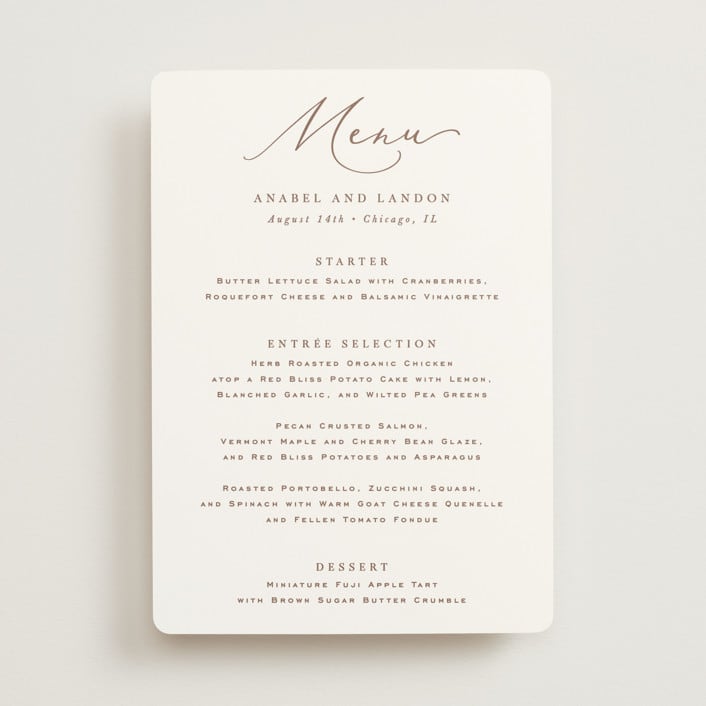 "Luxe script" - Menus in Pearl by Hooray Creative - Front