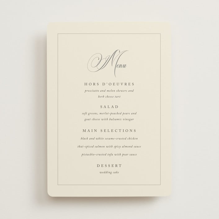 "Wonderful Tonight" - Menus in Oreo Creme by Design Lotus - Front