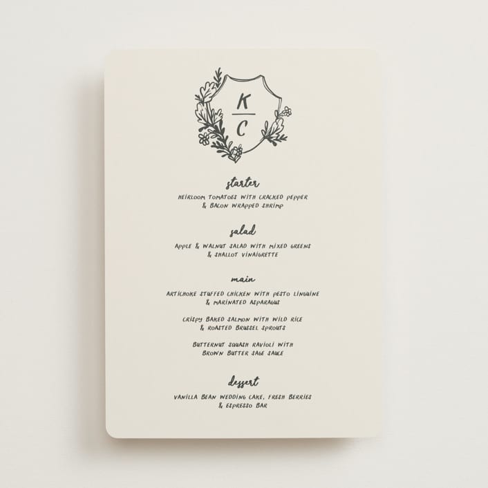 "Botanical Crest" - Menus in Ink by Kelly Watkins - Front