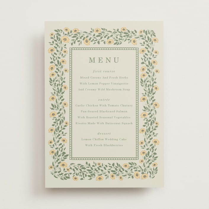 "Framed Floral" - Menus in Mustard by Baumbirdy - Front