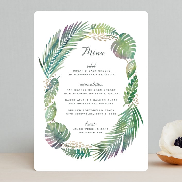 "Tropical Foliage" - Menus in Fern by Hooray Creative - Front
