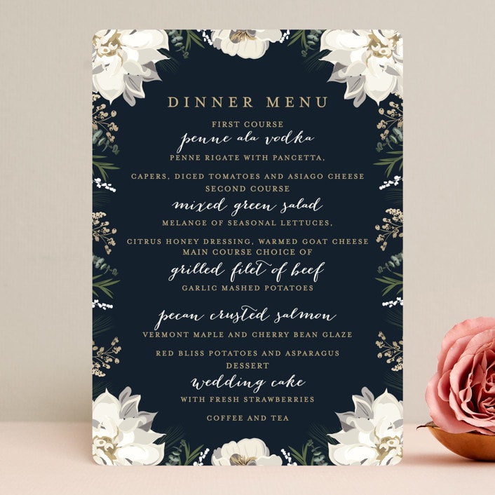 "Peonies & Berries" - Menus in Winter White by Susan Moyal - Front