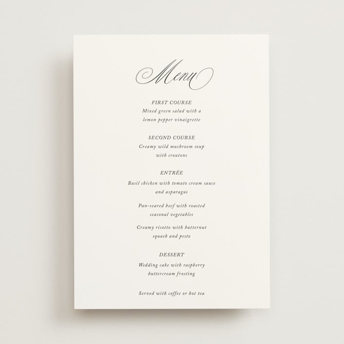 "When I Fall In Love" - Menus in Snow Bright by Design Lotus - Front